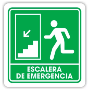 SEÑALAMIENTO LEYENDA "RUTA DE EVACUACIÓN ESCALERA BAJANDO IZQUIERDA